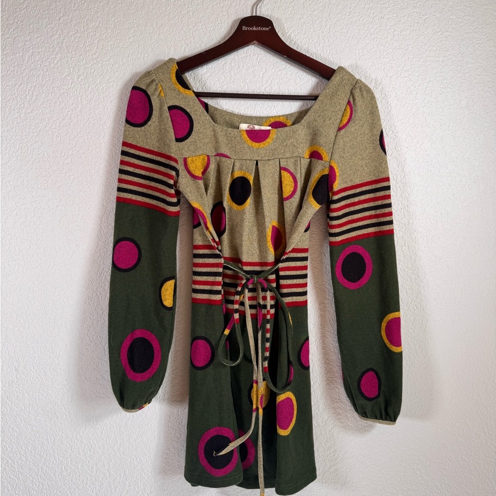 Vintage Colorful Patterned Long Sleeve Mini Dress Y2K Artsy Size Small